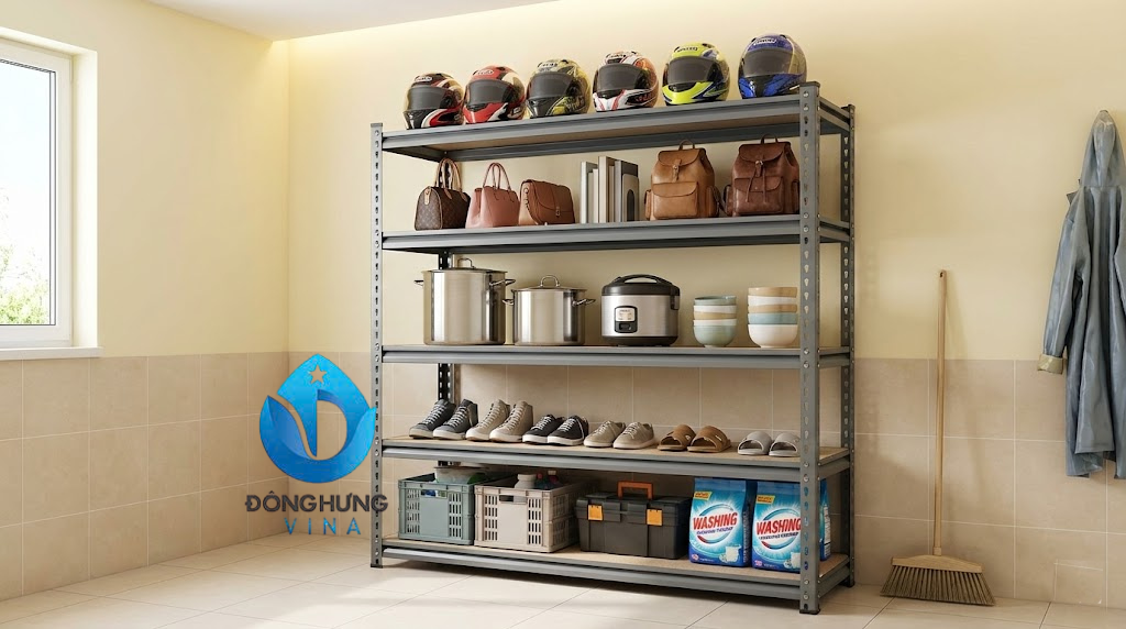 Kệ sắt v lỗ 4 tầng: dài 1000 x rộng 400 x cao 1500 6 Hình ảnh thực tế kệ sắt V lỗ 4 tầng cao 1.5m